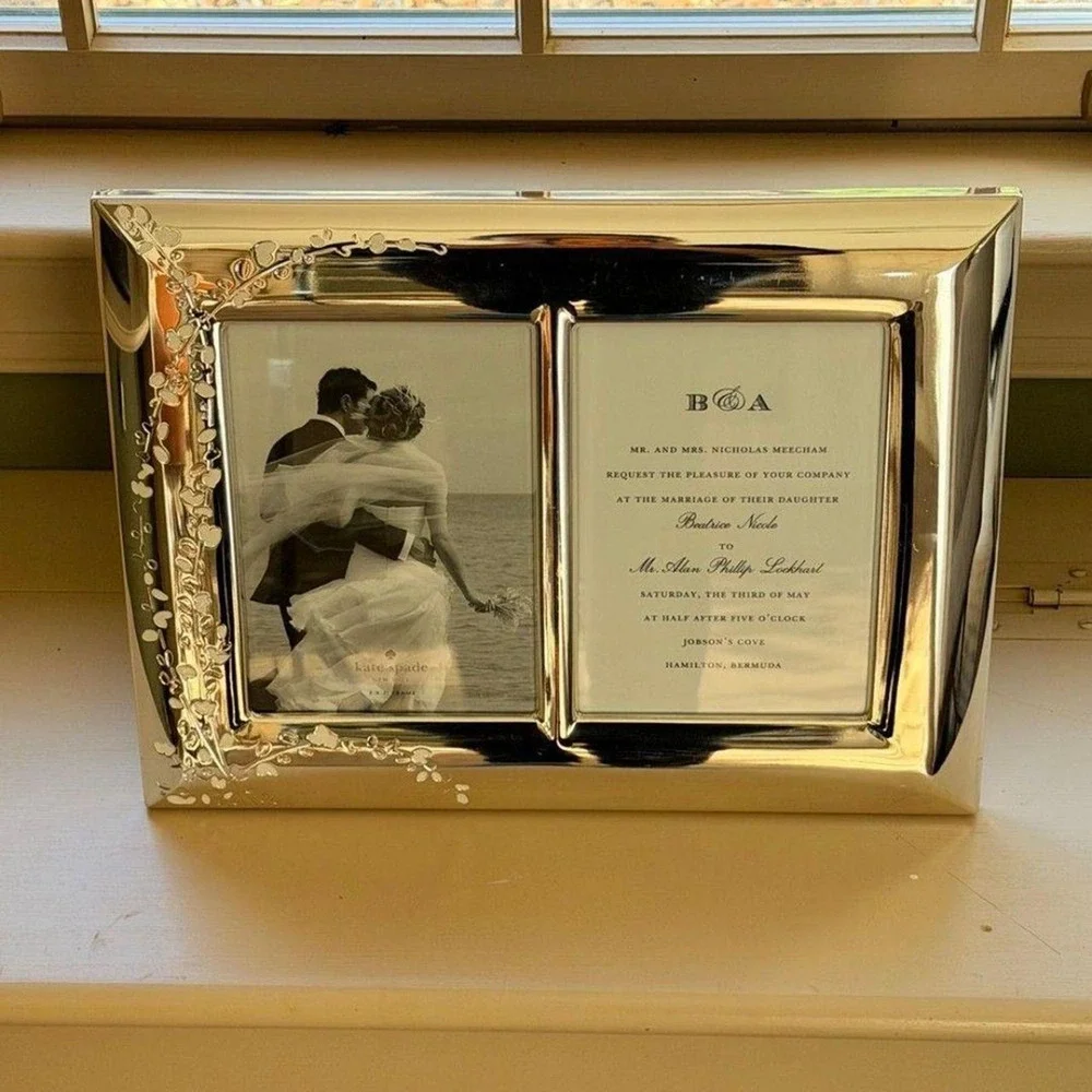 Kate Spade x Lenox Wedding Double invitation picture frame Silver plated gardner